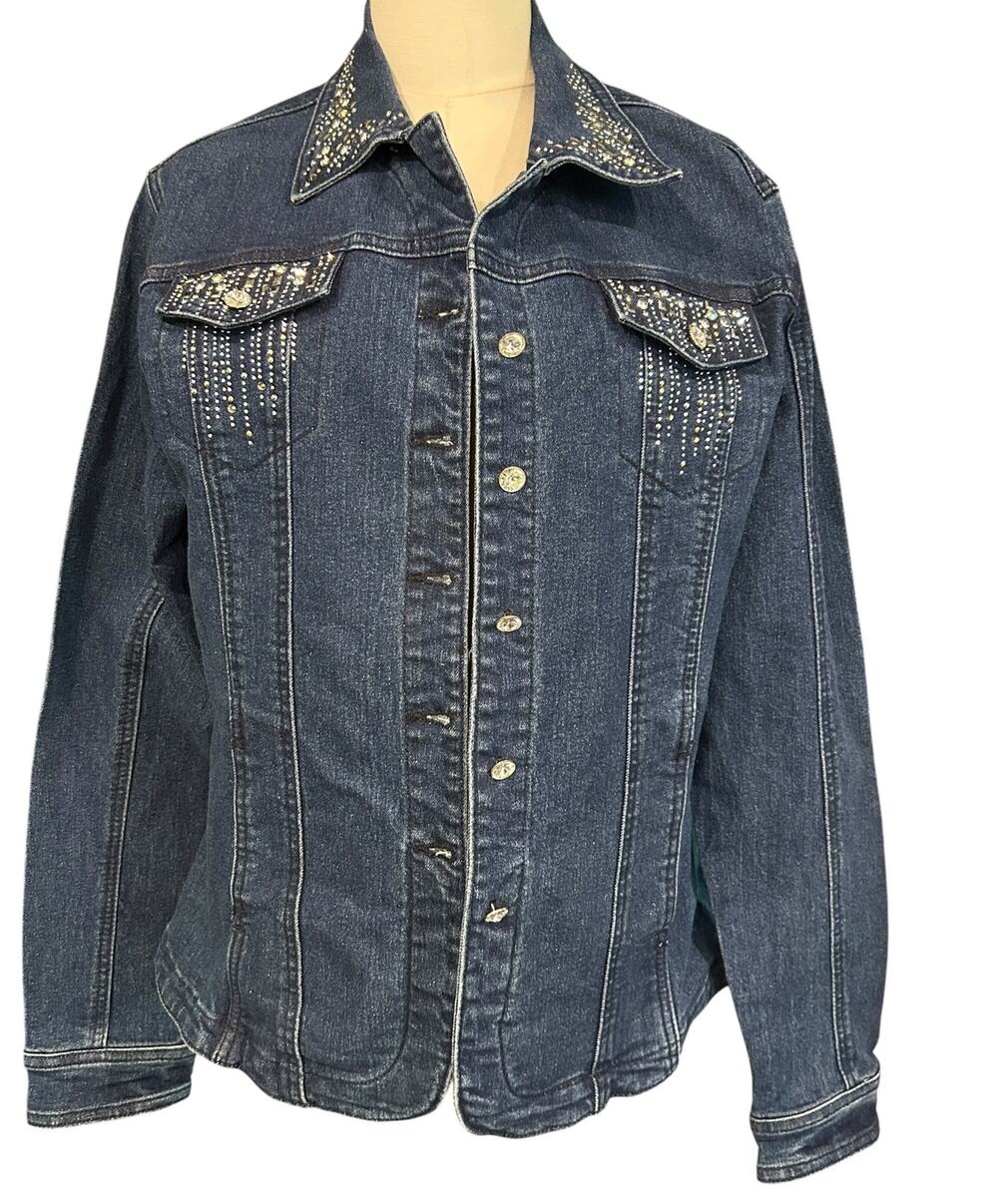 Christine Alexander Y2K Rhinestone Crystal Denim Jacket  Western Glam XL